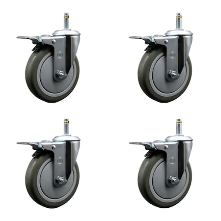 Service Caster 5'' Gray Polyurethane Swivel 7/16'' Stem Caster Set with Total Lock Brake, 4PK SCC-GRTTL20S514-PPUB-716138-4